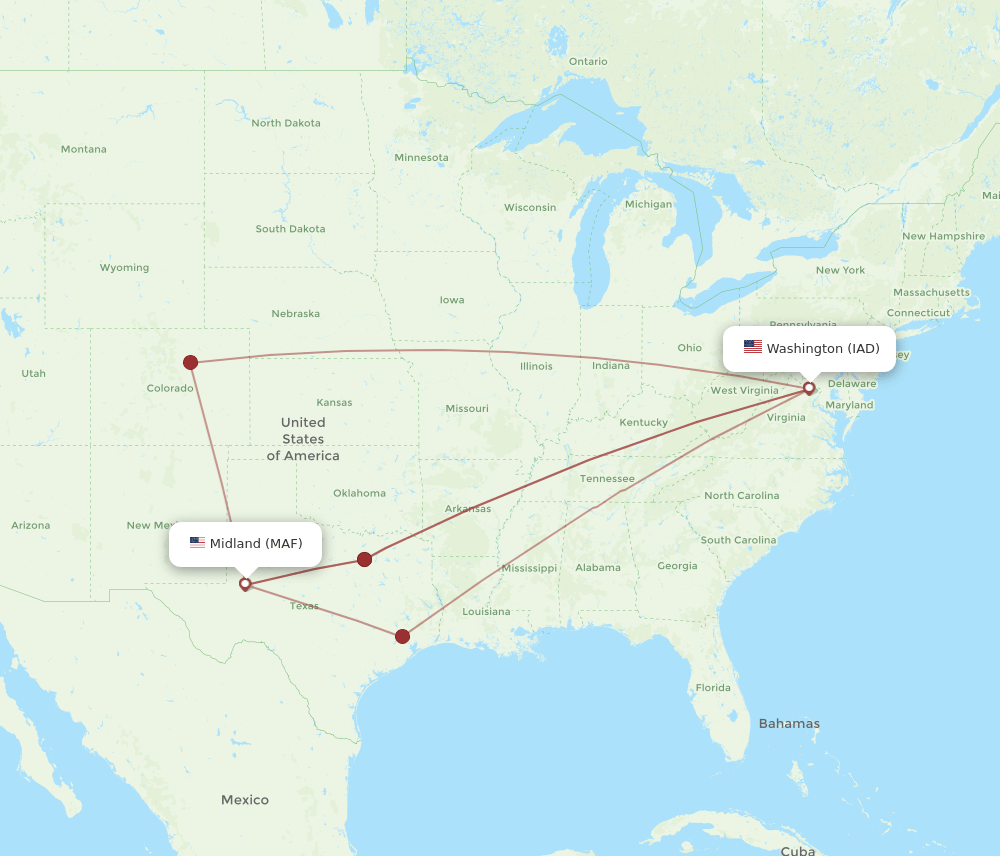 IAD-MAF flight routes