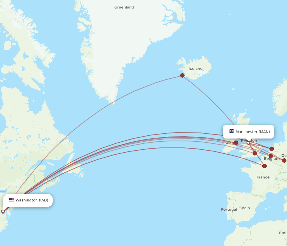 IAD-MAN flight routes