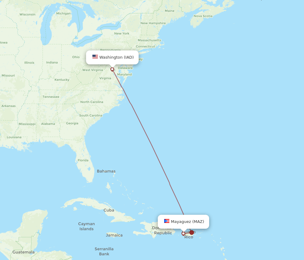 IAD-MAZ flight routes