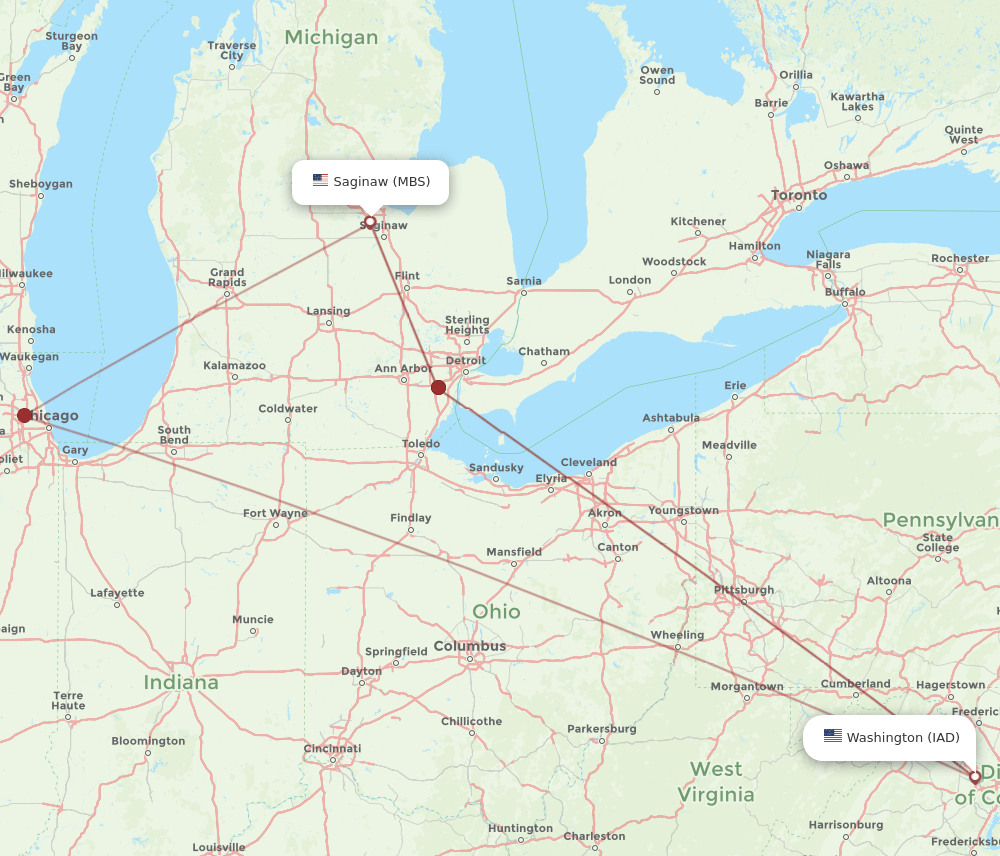 IAD-MBS flight routes