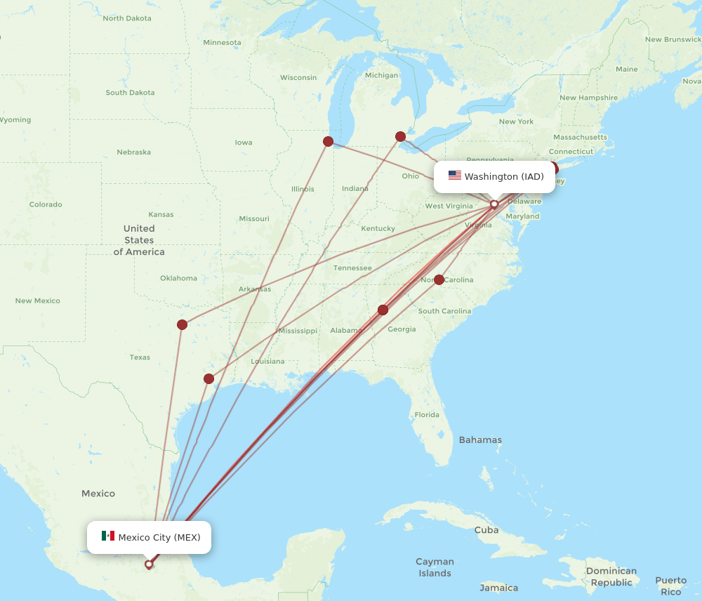 IAD-MEX flight routes