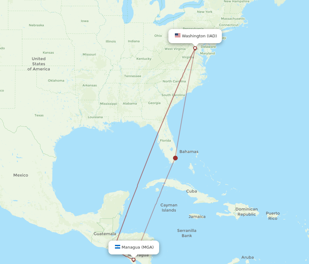 IAD to MGA flights and routes map