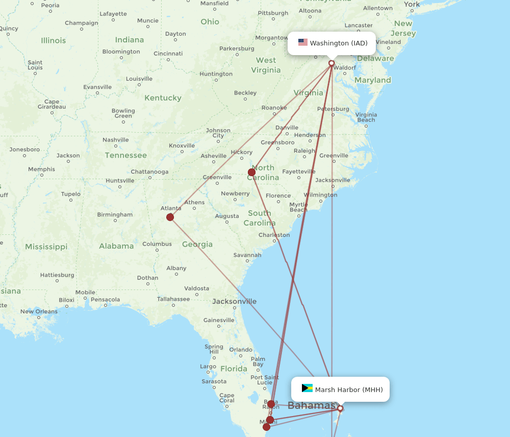 IAD-MHH flight routes