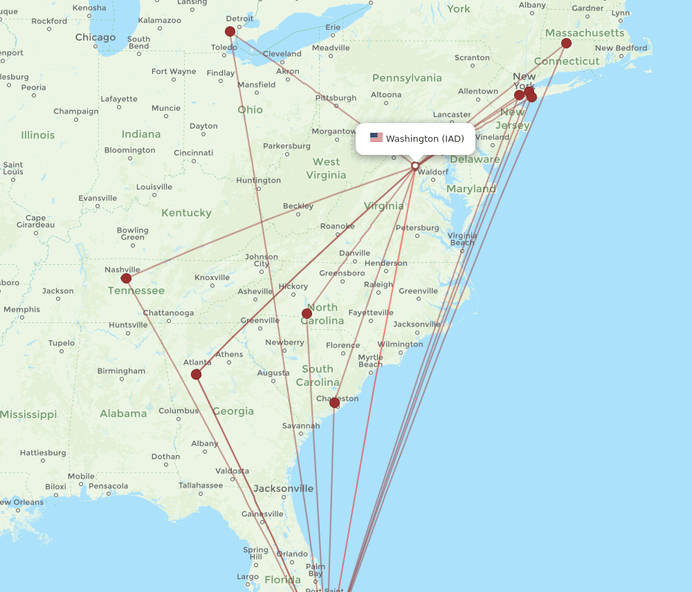 IAD-MIA flight routes