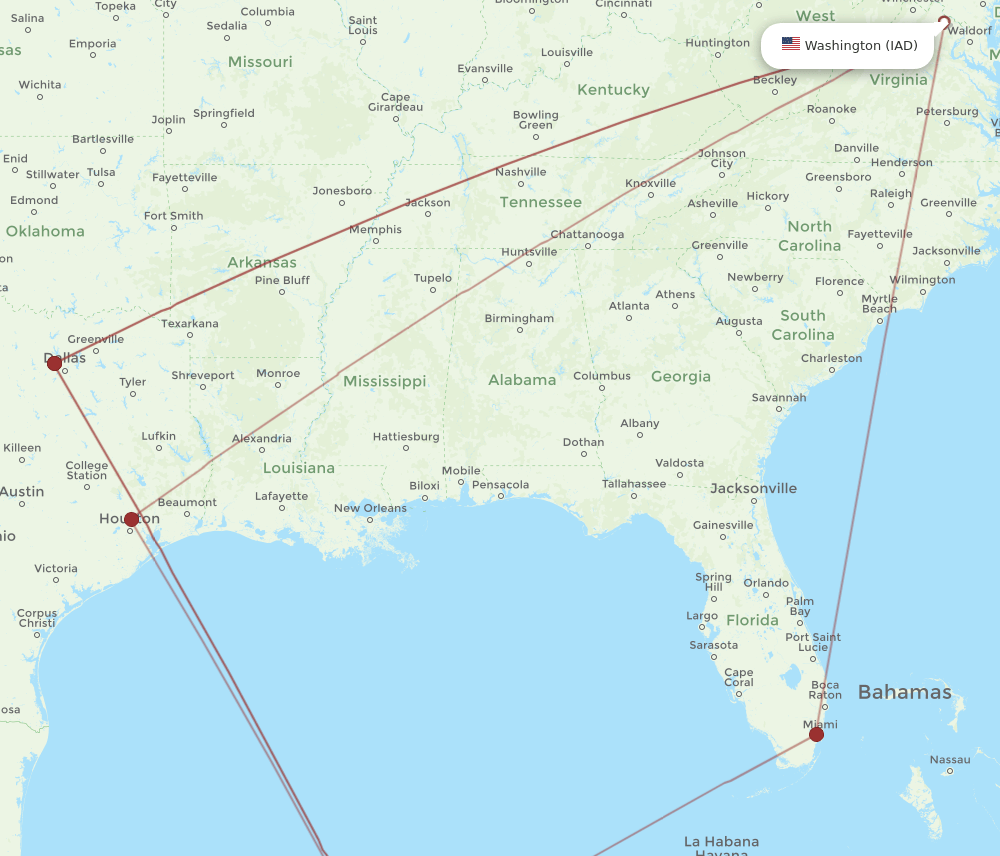 IAD to MID flights and routes map