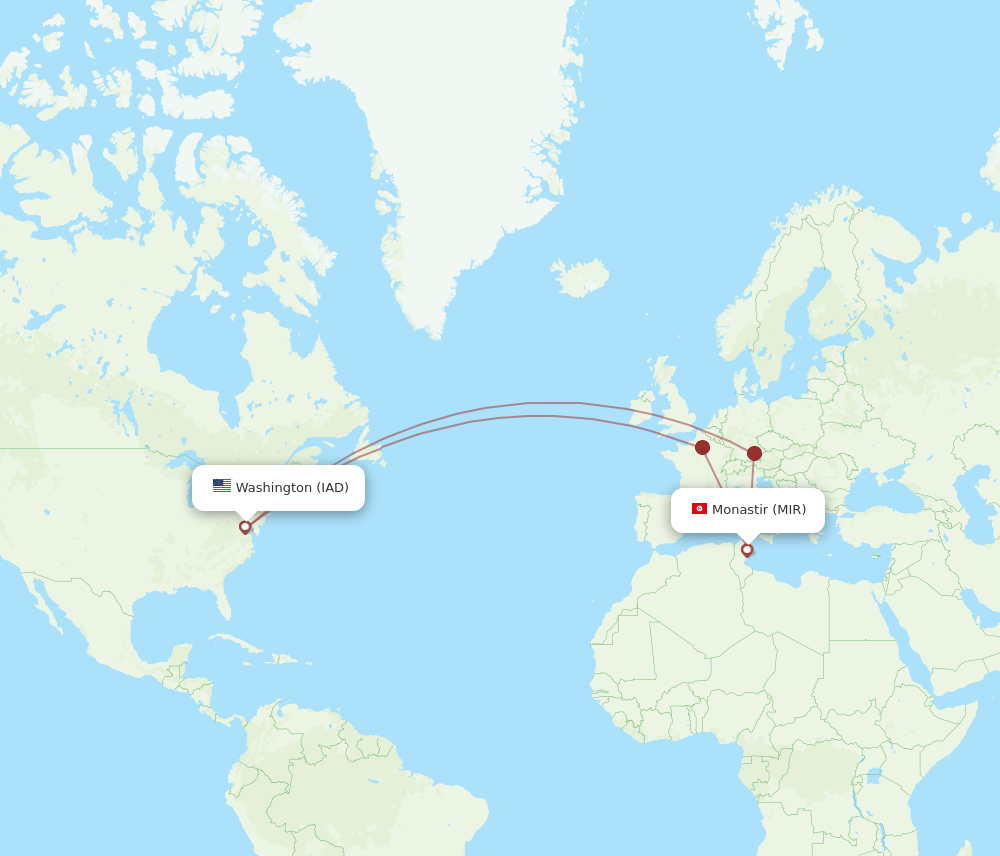 IAD-MIR flight routes