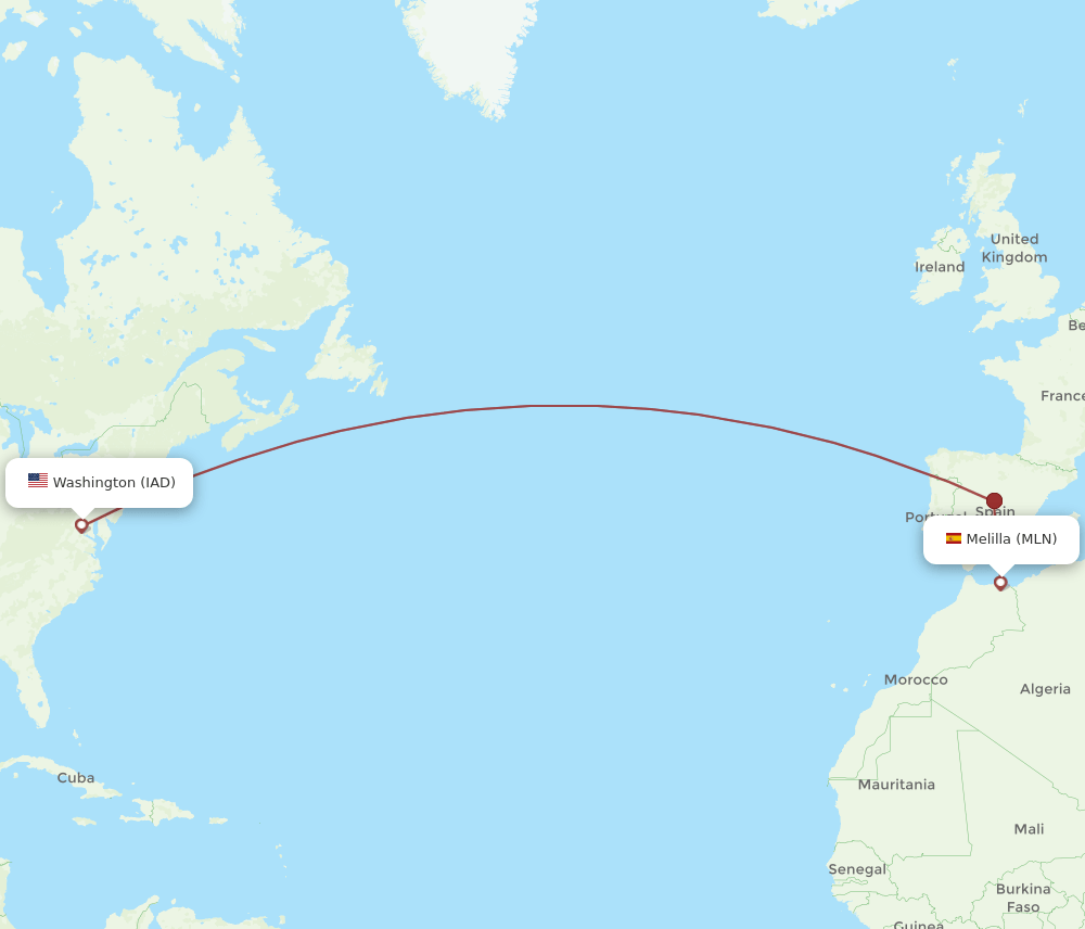 IAD-MLN flight routes