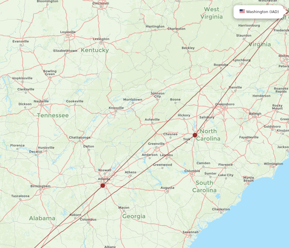 IAD to MOB flights and routes map