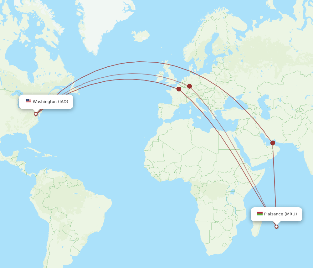 IAD-MRU flight routes