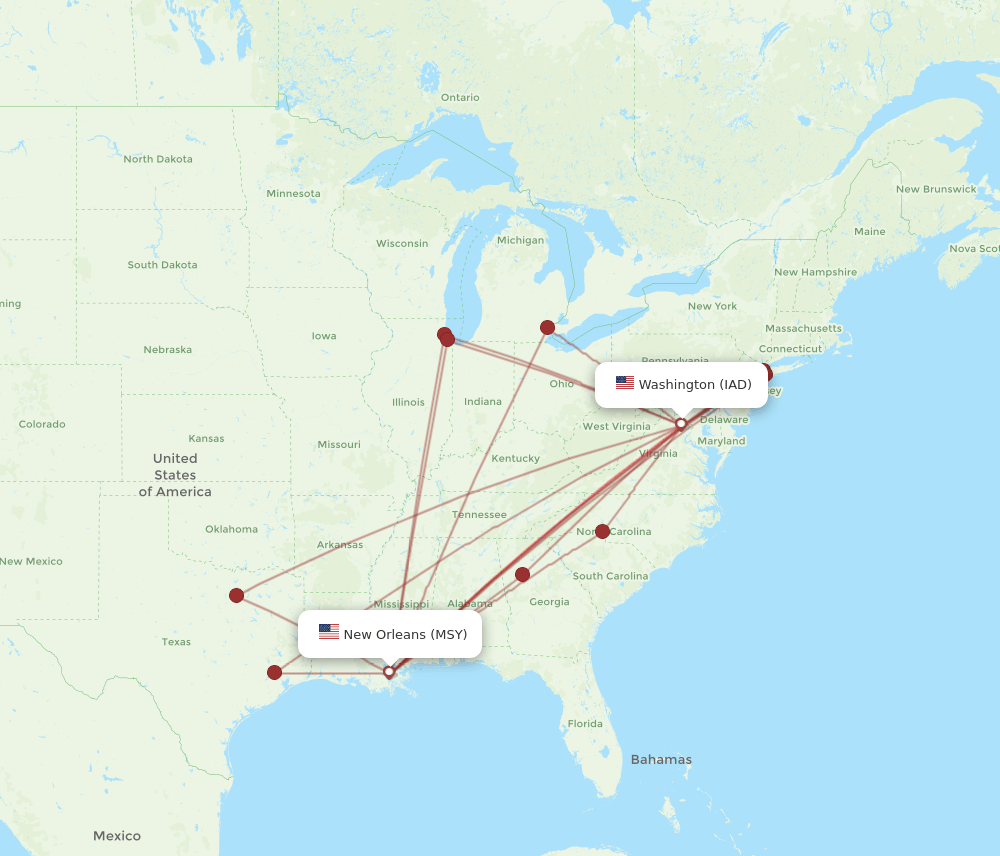 IAD-MSY flight routes