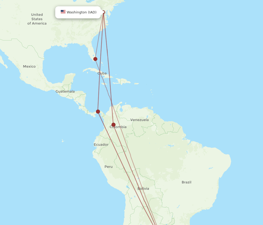 IAD-MVD flight routes