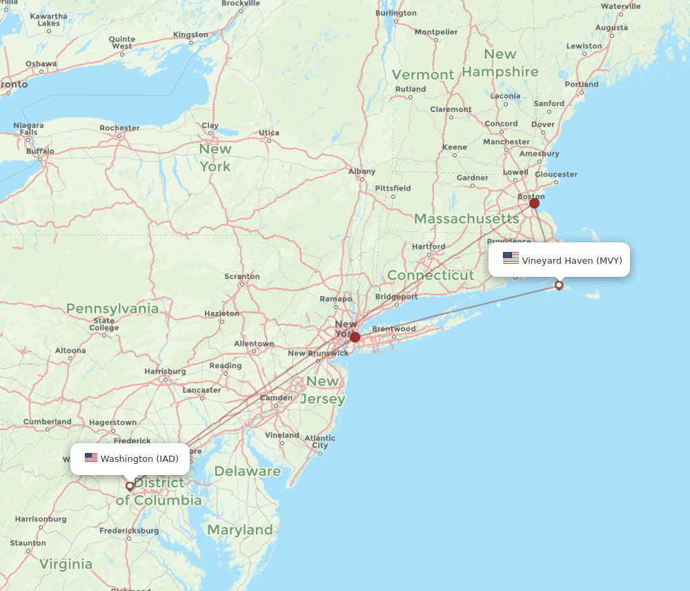 IAD-MVY flight routes