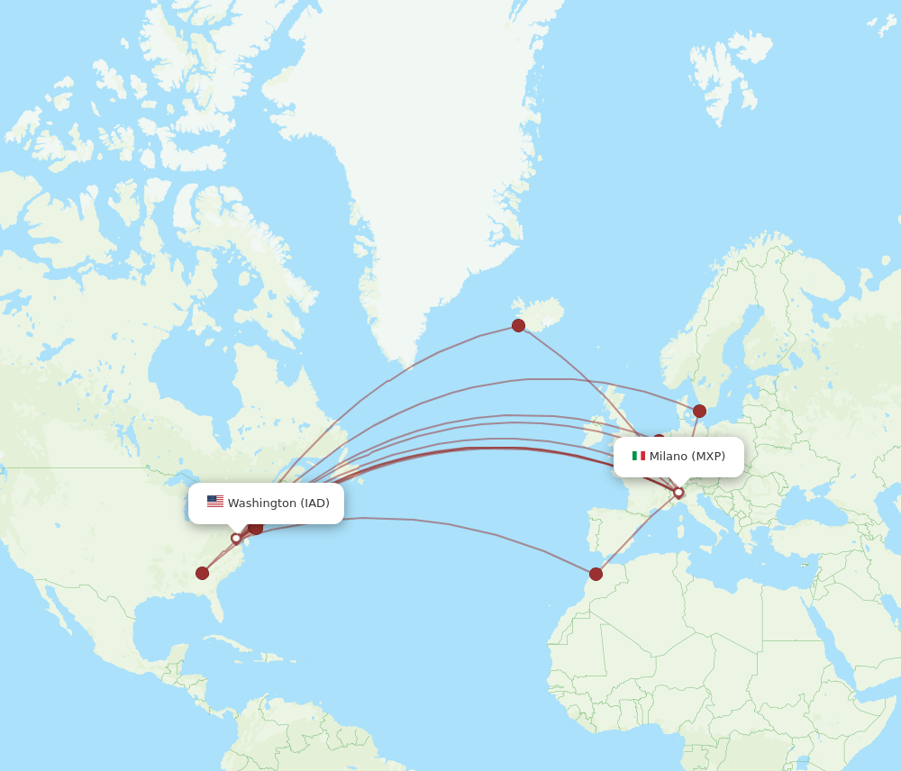 IAD to MXP flights and routes map