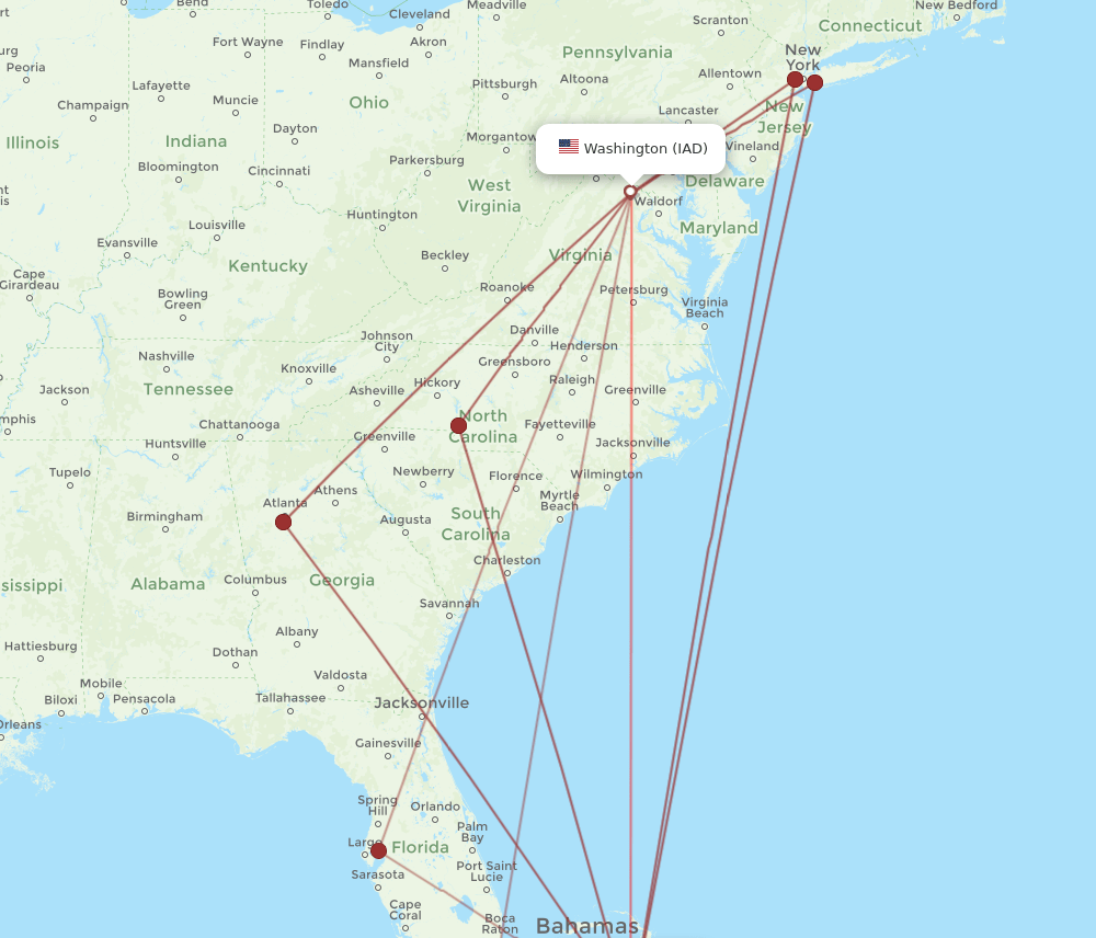 IAD-NAS flight routes