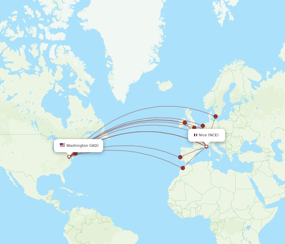IAD-NCE flight routes