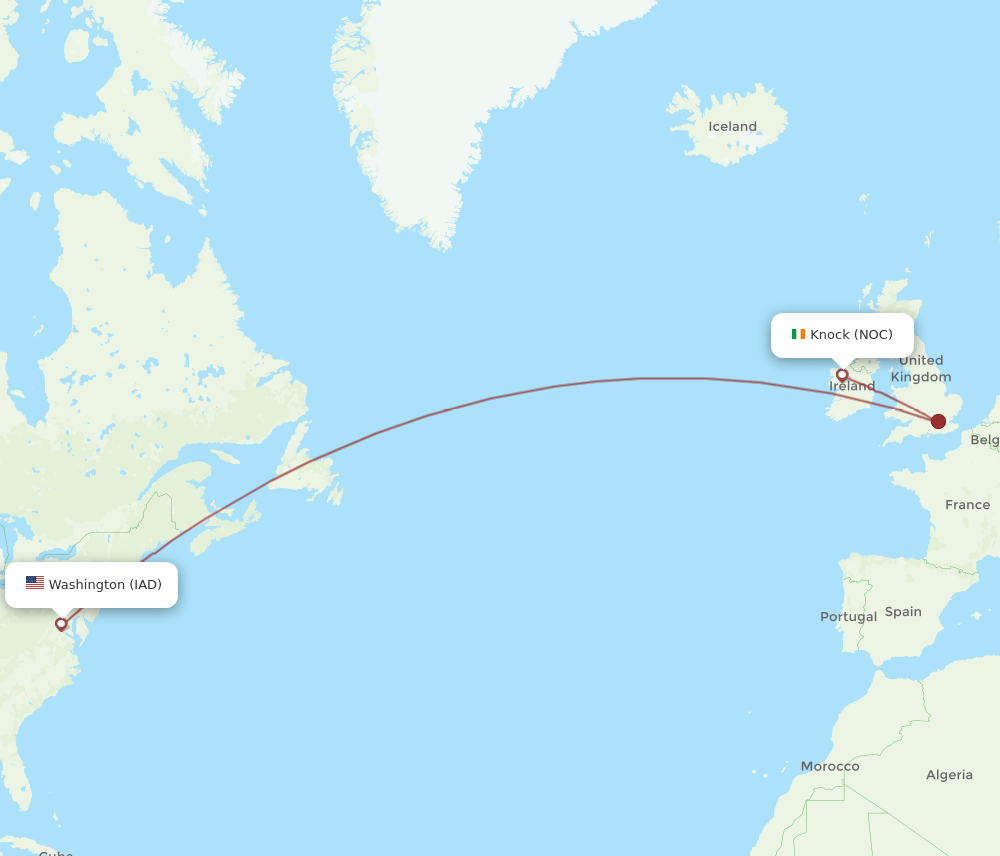 NOC to IAD flights and routes map