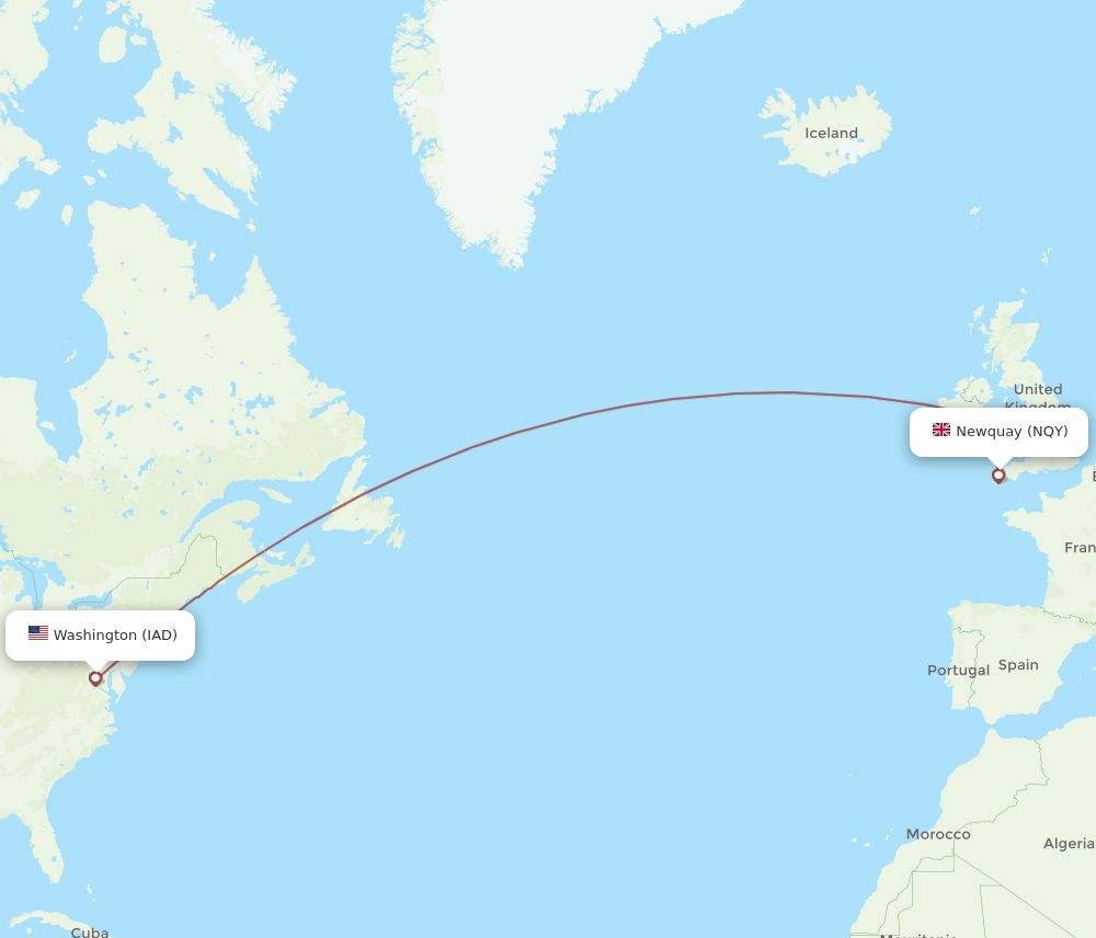 IAD-NQY flight routes