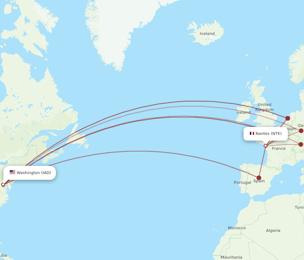 IAD-NTE flight routes