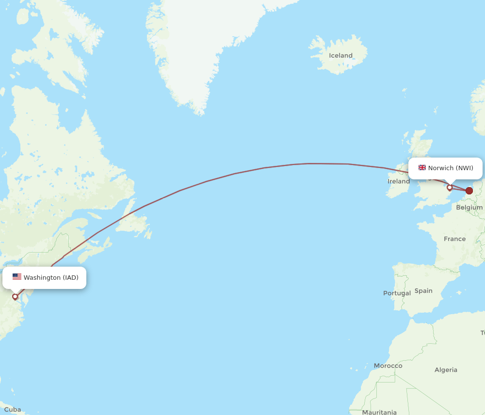 IAD to NWI flights and routes map