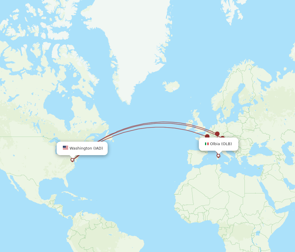 IAD-OLB flight routes