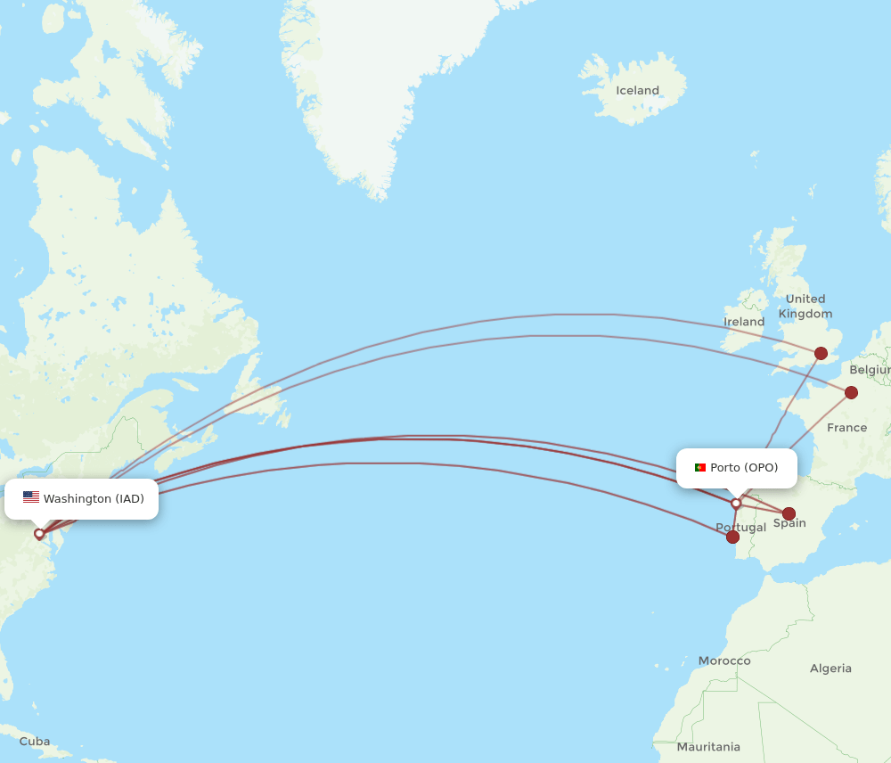 IAD-OPO flight routes