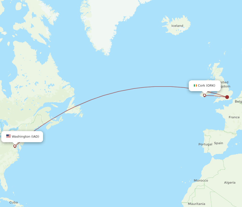 IAD-ORK flight routes