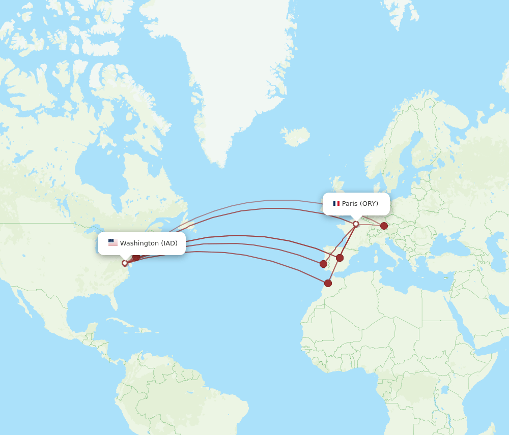 IAD to ORY flights and routes map