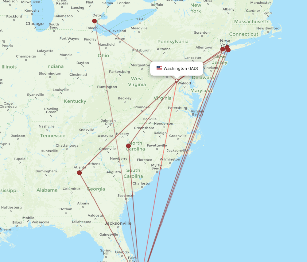 IAD-PBI flight routes