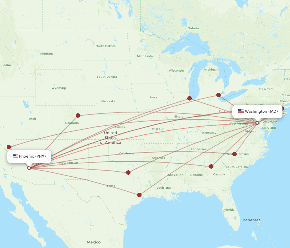 IAD-PHX flight routes