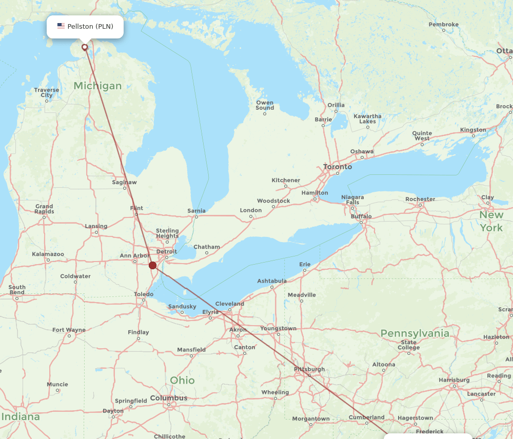 IAD to PLN flights and routes map