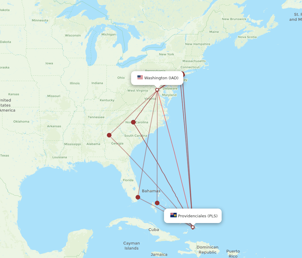 IAD-PLS flight routes