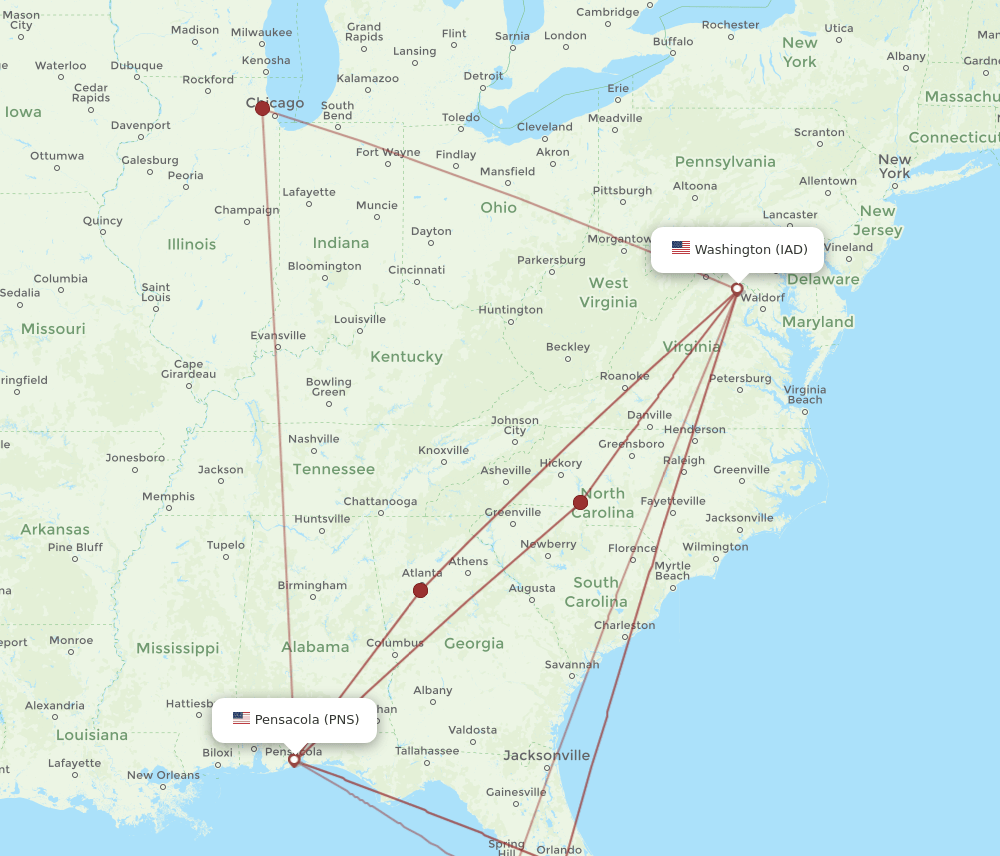 IAD-PNS flight routes