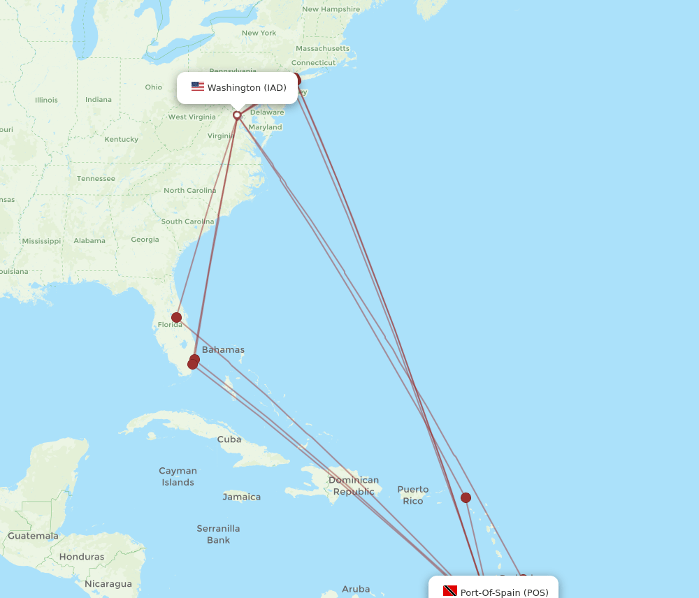 IAD-POS flight routes