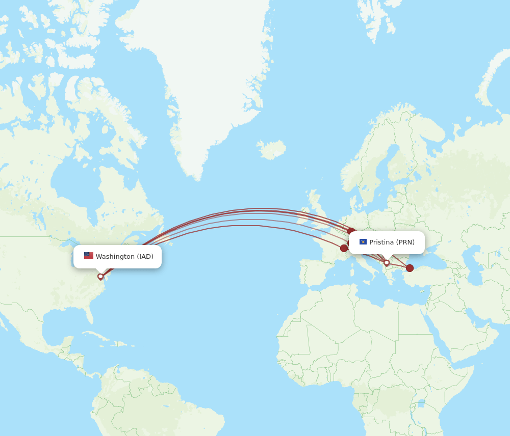 IAD-PRN flight routes