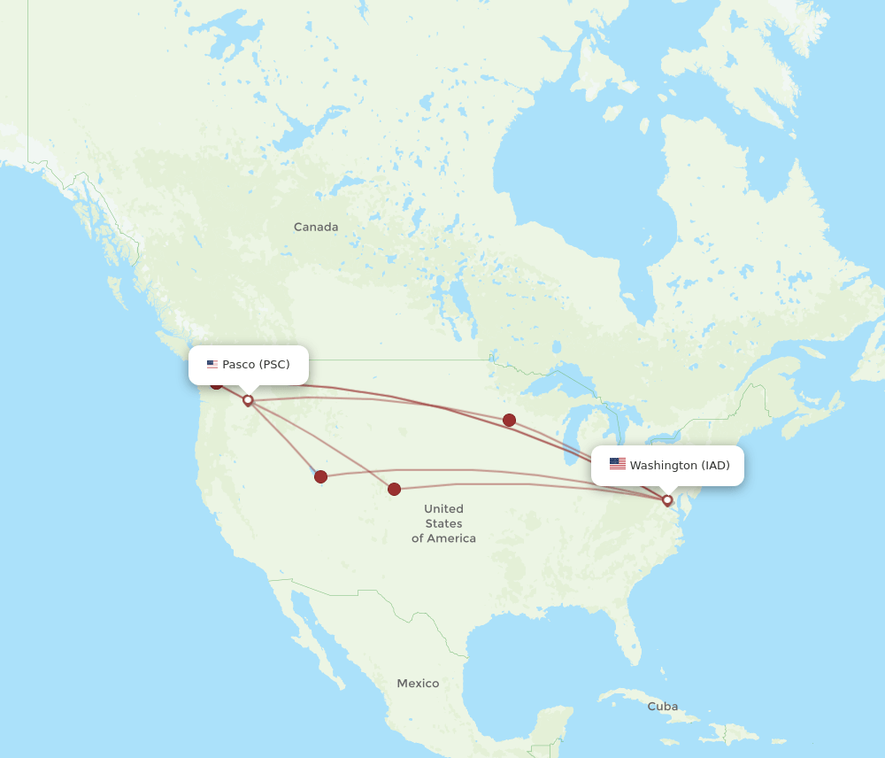 IAD to PSC flights and routes map