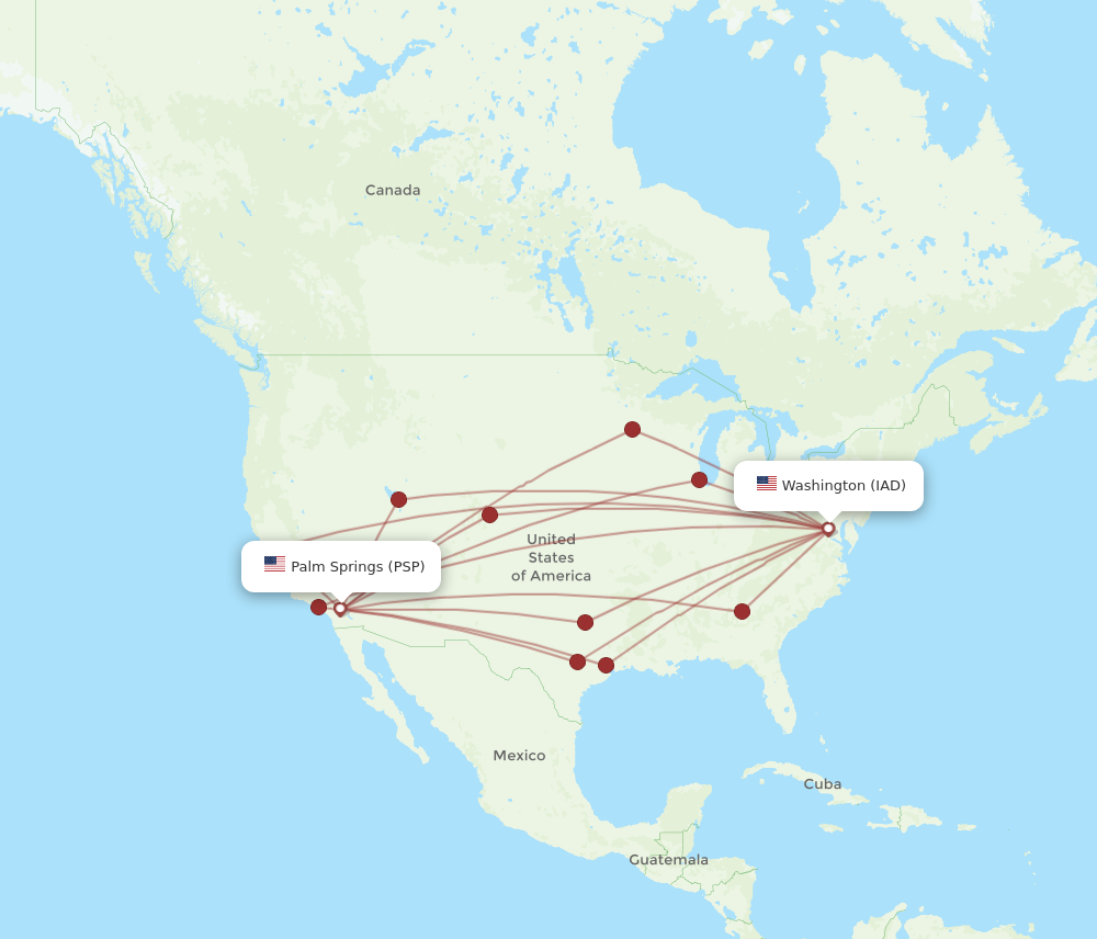 IAD to PSP flights and routes map