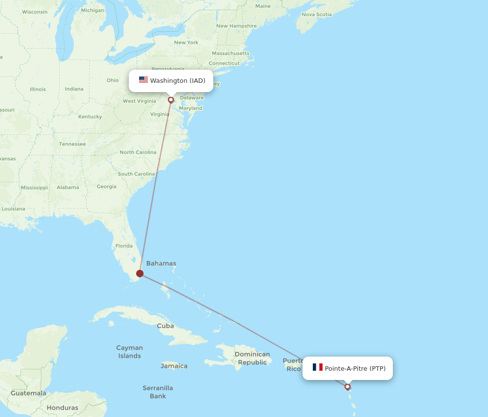 IAD-PTP flight routes