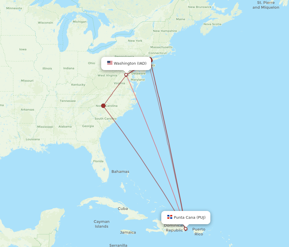 IAD-PUJ flight routes