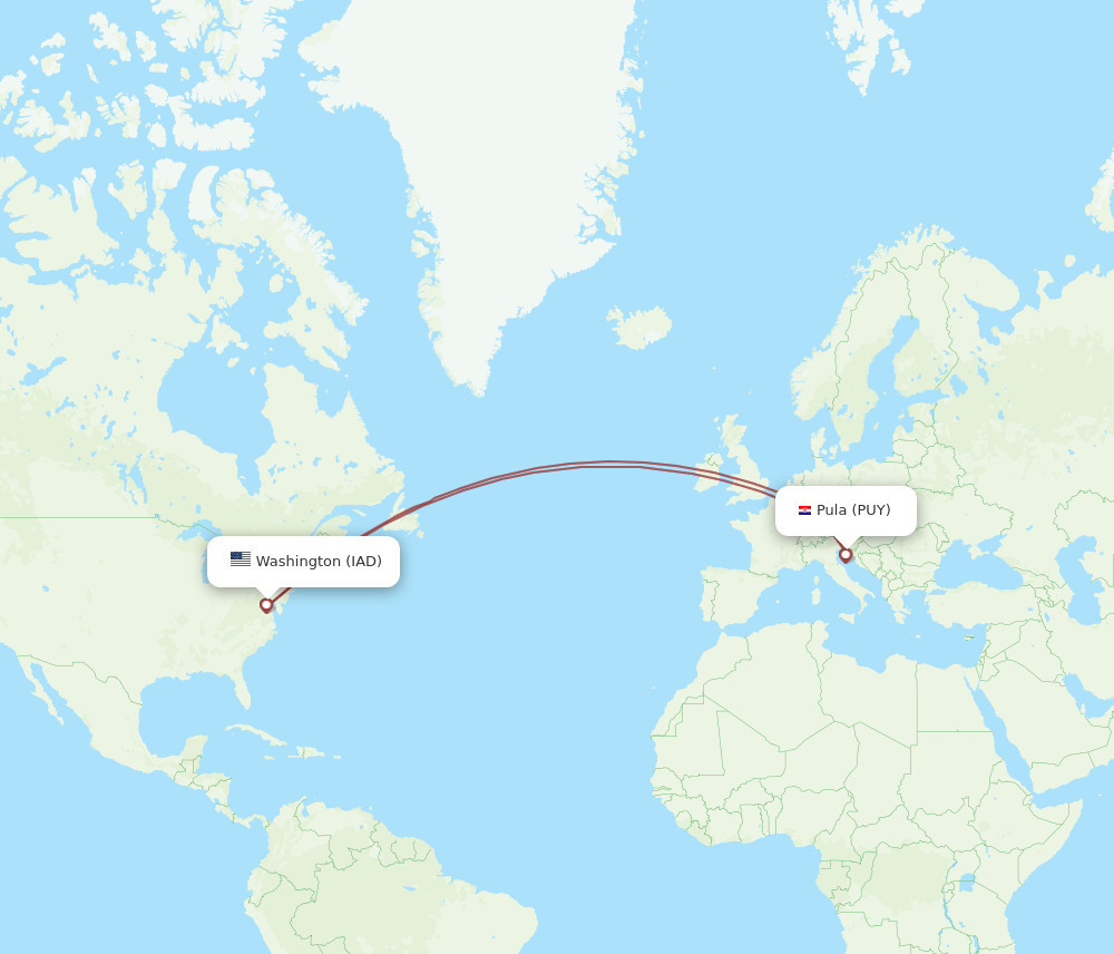 IAD to PUY flights and routes map