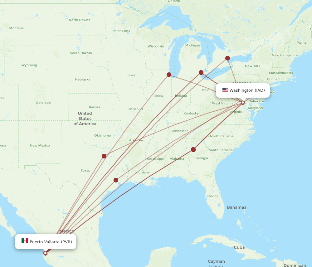 IAD-PVR flight routes
