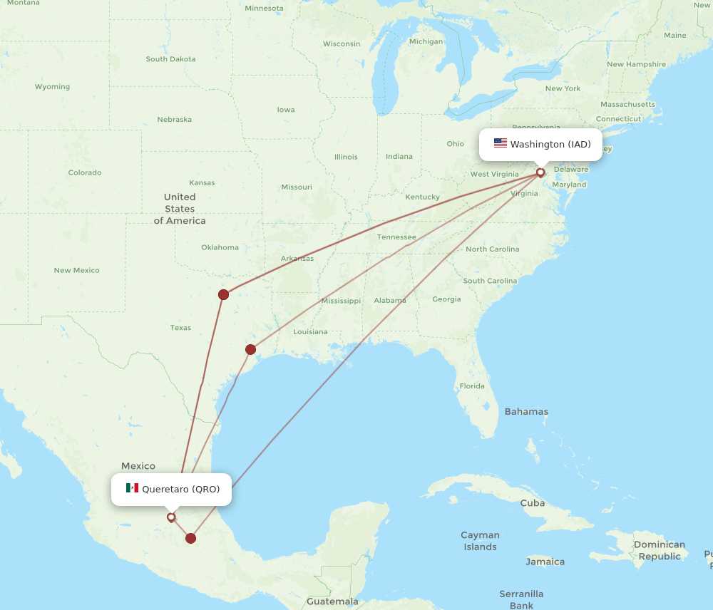 IAD-QRO flight routes