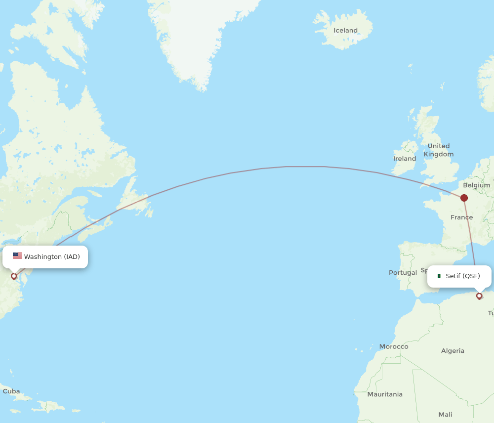 IAD-QSF flight routes