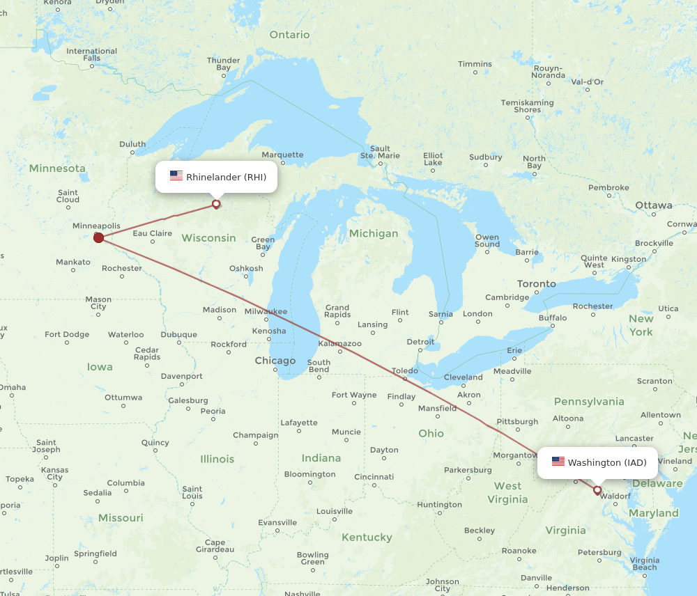 IAD-RHI flight routes