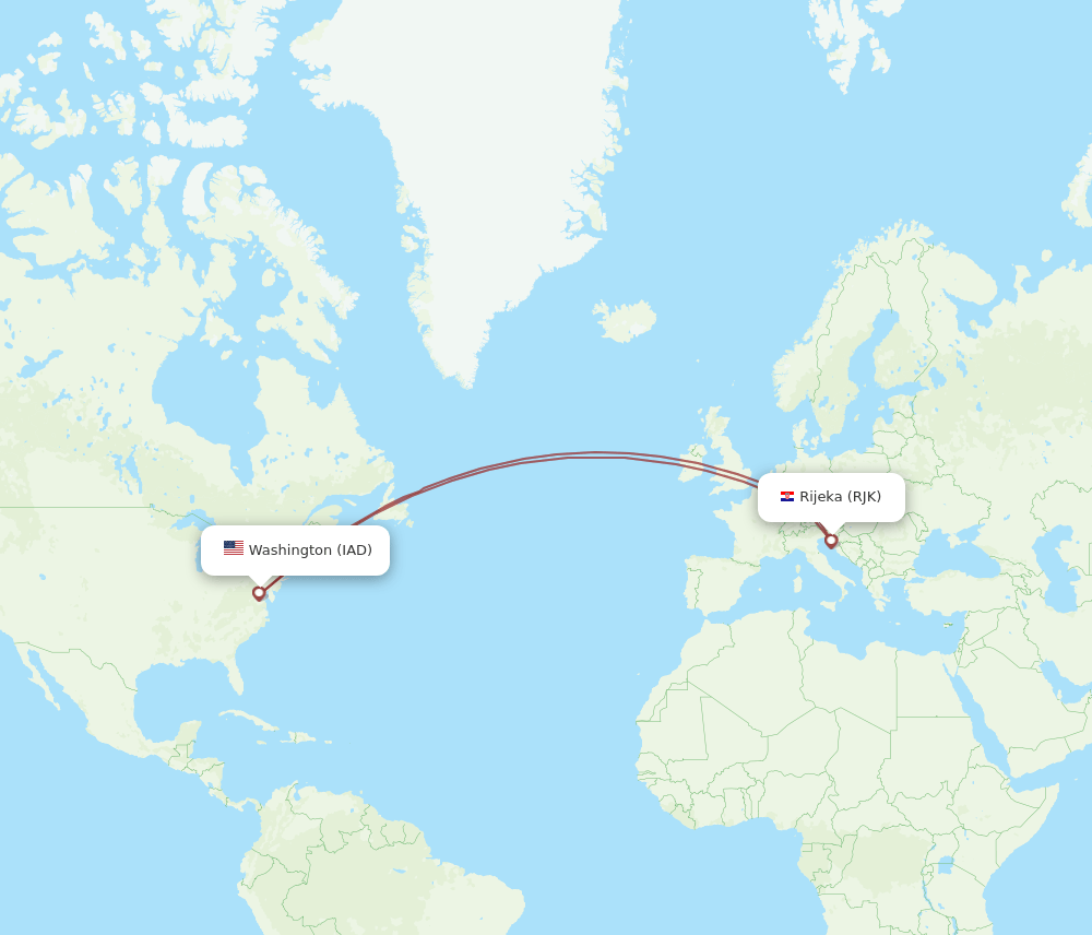 IAD to RJK flights and routes map
