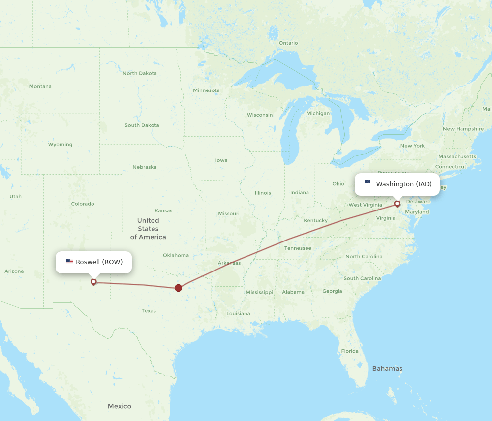 IAD-ROW flight routes