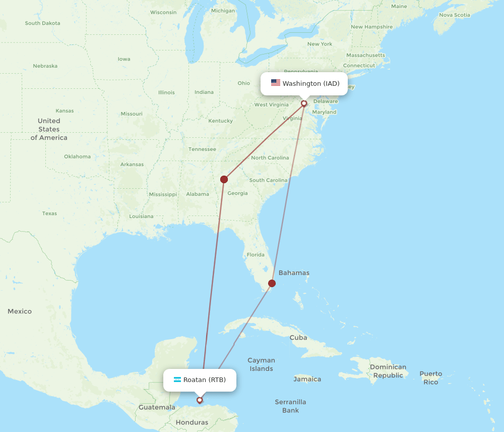 IAD-RTB flight routes