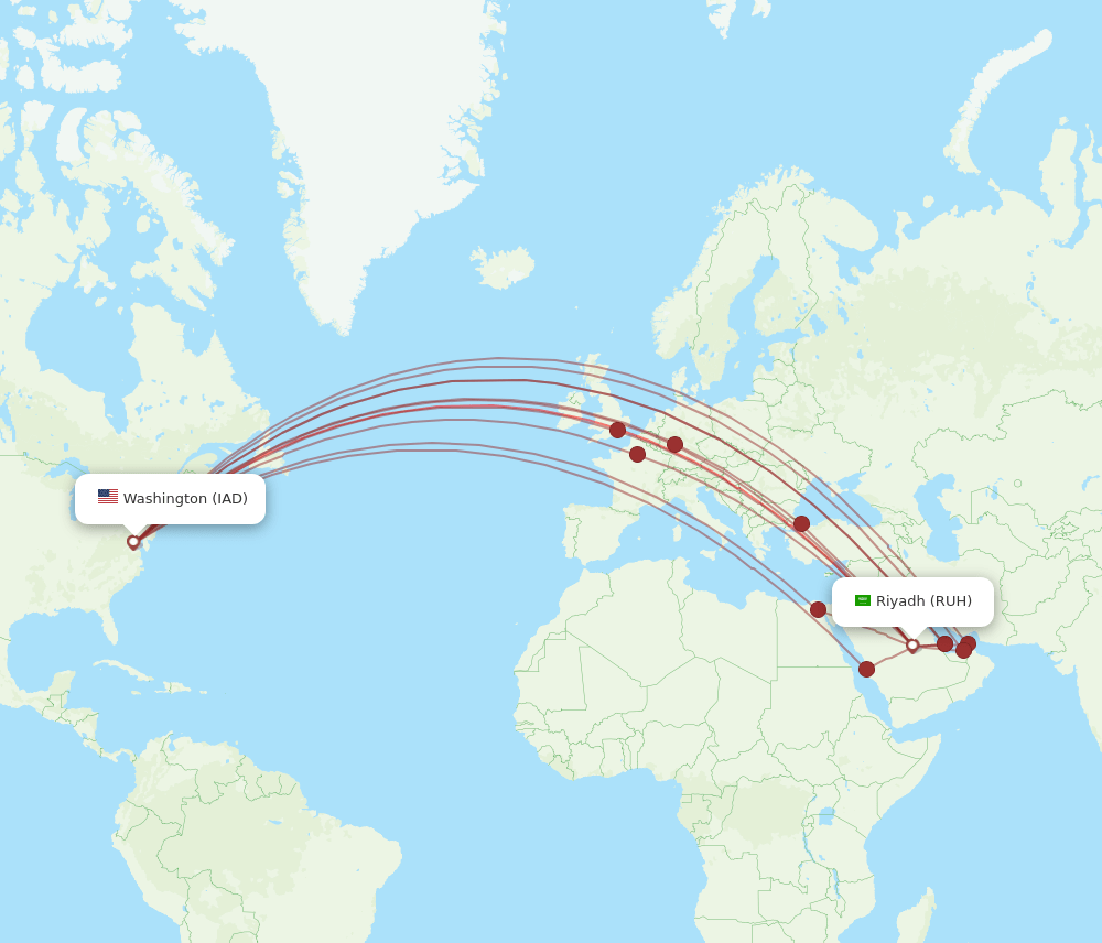 IAD-RUH flight routes