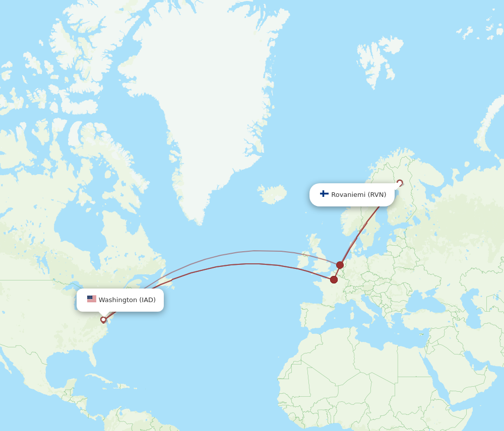 RVN to IAD flights and routes map