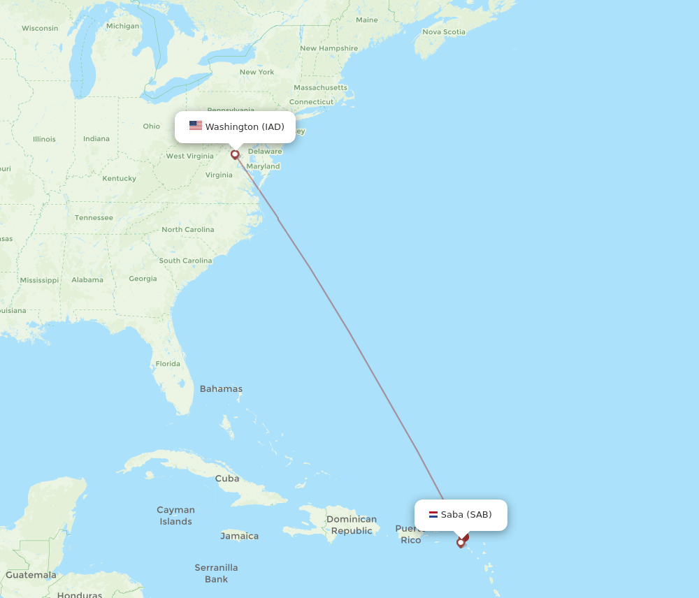 IAD-SAB flight routes