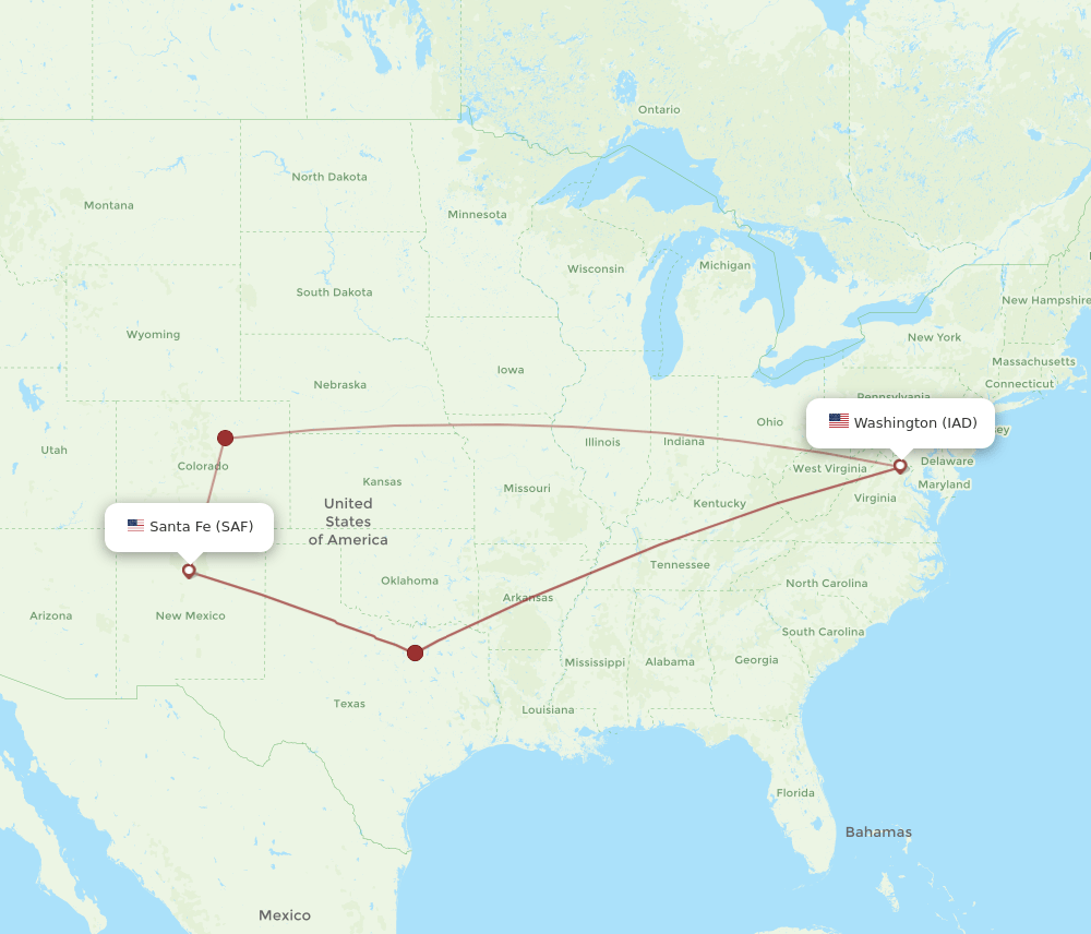 IAD-SAF flight routes